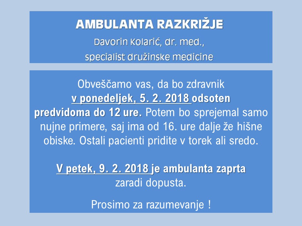 Ambulanta in lekarna Razkrižje – obvestilo 1
